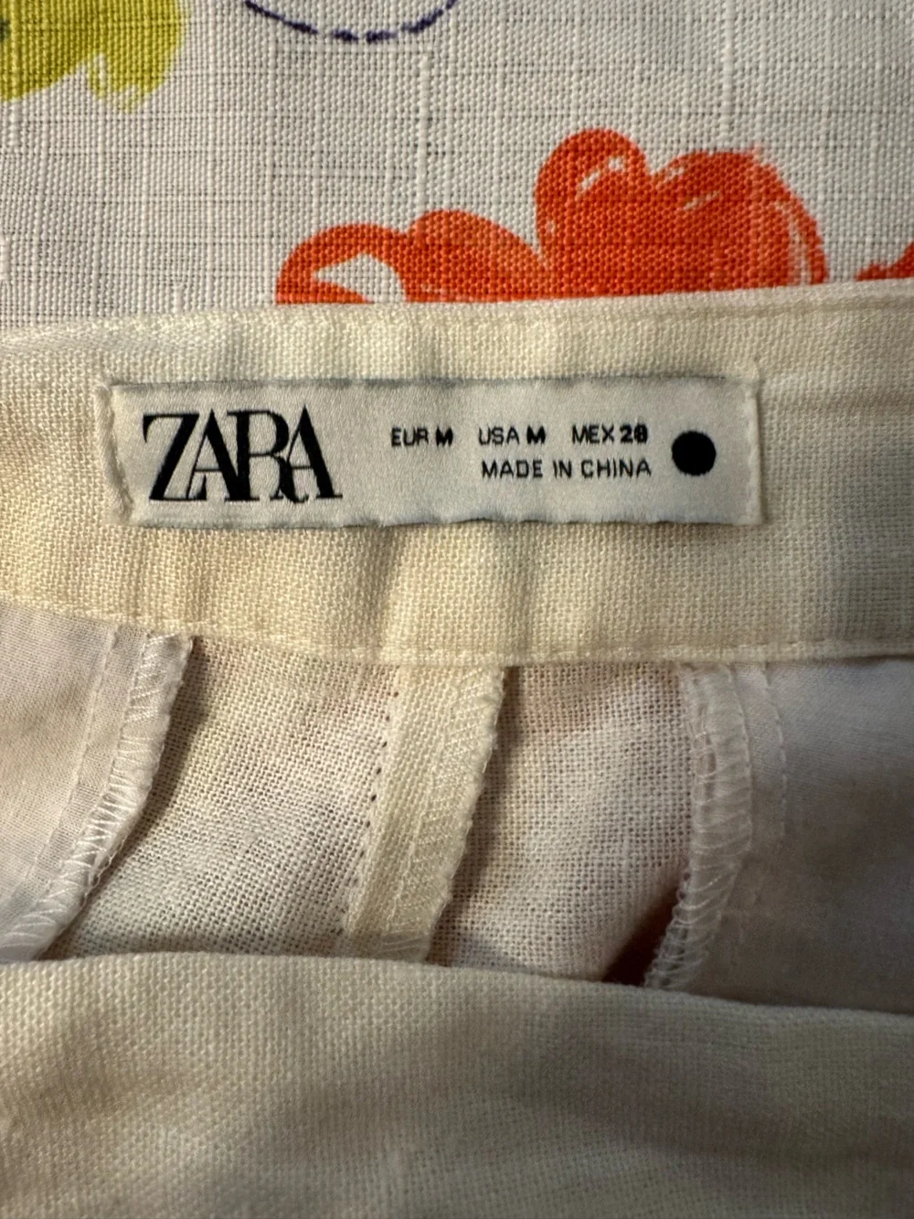 Zara Cropped Embroidered Linen Blend Pants M Ivory Euro Summer Resort Boho U